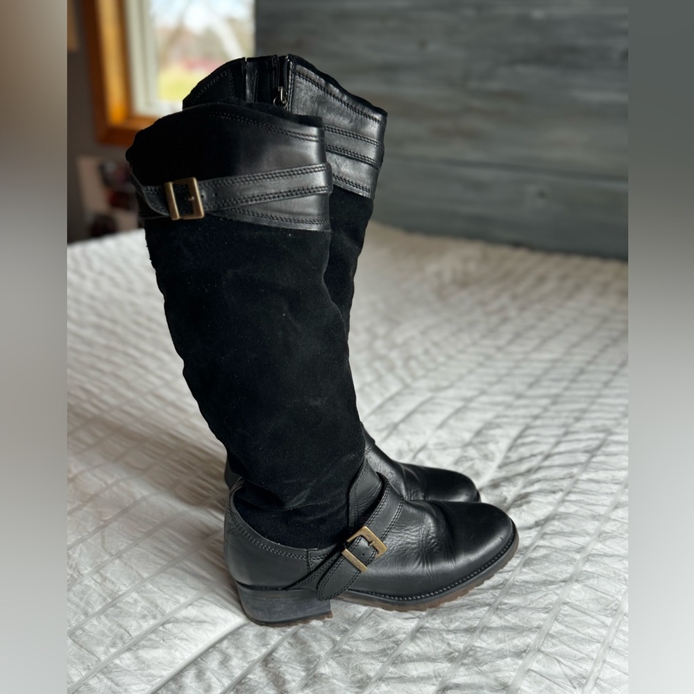 Fabianelli leather suede tall black zip Italian boots riding fleece lined 39 8.5